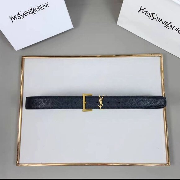 ‌YSL Classic Slim Black Belt with Gold Buckle (Women's) - Picture 2 of 6